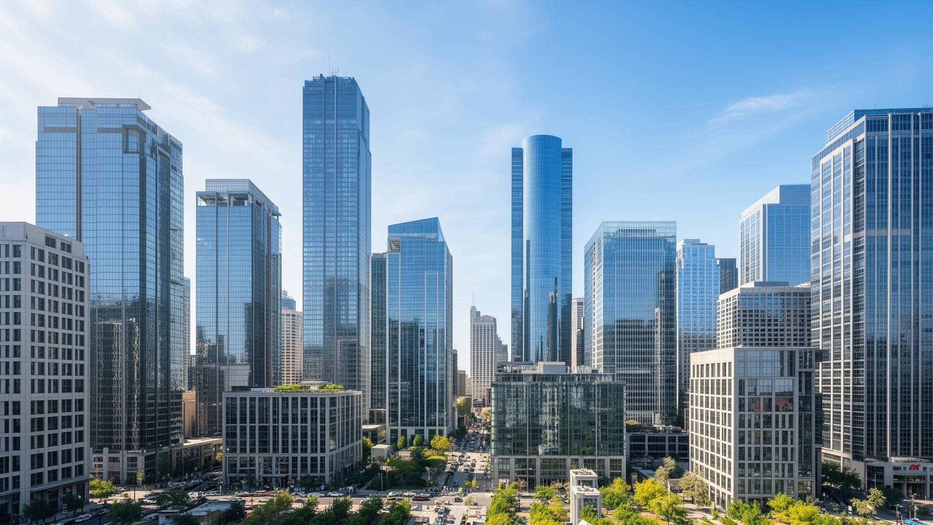 Commercial high-rise skyline at golden hour
